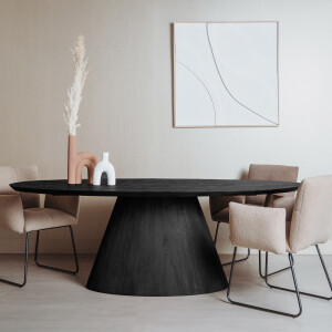 Tower Living Ovale Eettafel 'Premana' Mangohout, 220 x 120cm, kleur Zwart