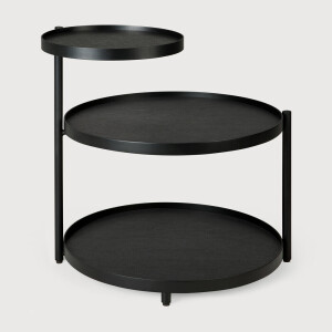 Ethnicraft Ronde Bijzettafel 'Swivel Tray' Gelakt Hout, Met 3 bladen