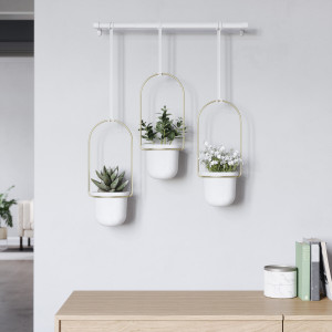 Umbra Hangende Bloempot 'Triflora' Set van 3 stuks, kleur Wit/Goud