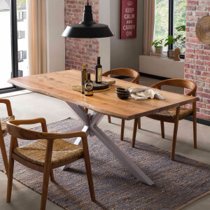 Artistiq Boomstam Eettafel 'Raynaldo' Acaciahout, 160 x 85cm, kleur Zilver