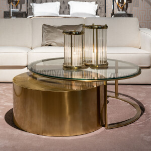 Richmond Ronde Salontafel 'Orlan' Set van 2 stuks, brushed gold / glas