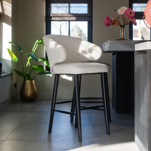 Richmond Barstoel 'Indigo' Bouclé, kleur Wit (zithoogte 78cm)