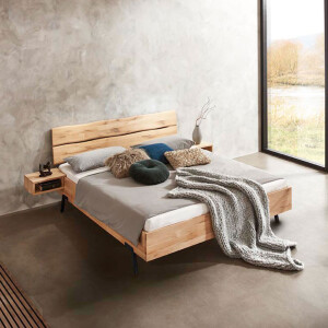 Houten Bed 'Rough' massief eiken - 160 x 200 cm - Zonder 2 nachtkastjes
