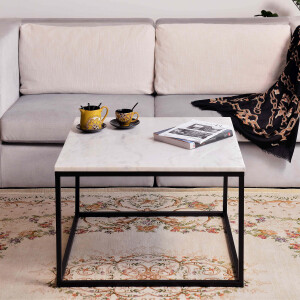 Artistiq Vierkante Salontafel 'Rodrigo' Wit Marmer en Staal, 75cm