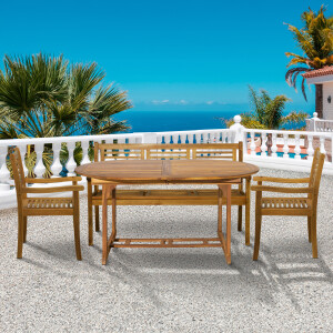 Artistiq Living Tuinset 'Larissa' 2 stoelen + 1 bank + 1 uitschuifbare tafel, Acaciahout