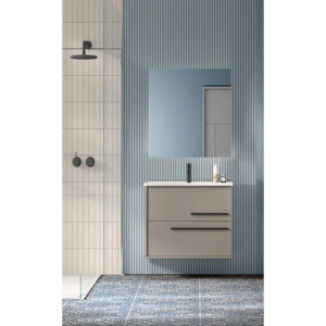 Saniclass Prime Essential Badkamermeubelset - 60x55x46cm - 1 rechthoekige wasbak wit - 1 kraangat - 2 lades - rechthoekige spiegel - taupe SW892660/SW804530/SW724610