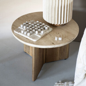 Eleonora Ronde Salontafel 'Sara' Mangohout en travertin, 78cm