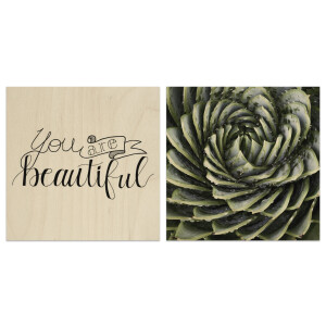 Set van 2 houtprints Beautiful en Succulent | Orangewallz