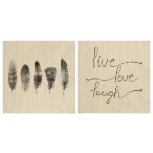Set van 2 houtprints Live Laugh Love en Five Feathers | Orangewallz