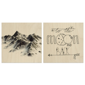 Set van 2 houtprints To The Moon en Snow Mountains | Orangewallz