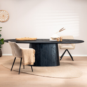 Eleonora Eettafel 'Aron' Deens Ovaal, Mangohout, kleur Zwart, 300 x 110cm