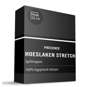 Splittopper Hoeslaken - Egyptisch Katoen Stretch - Antraciet - 160x200cm - Zwart - Presence - Dekbed-Discounter.nl