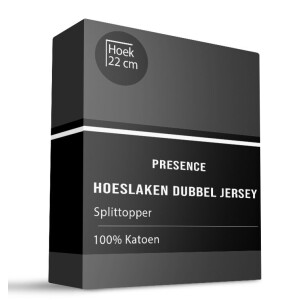 Splittopper Hoeslaken - Katoen Dubbel Jersey - Zwart - 190x200cm - Zwart - Presence - Dekbed-Discounter.nl