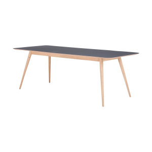 Stafa table houten eettafel whitewash - met linoleum tafelblad nero - 220 x 90 cm