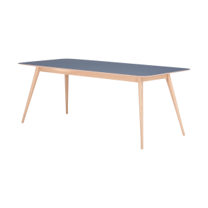 Stafa table houten eettafel whitewash - met linoleum tafelblad smokey blue - 140 x 90 cm