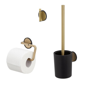Tiger Tune Toilet Accessoireset - toiletrolhouder - zonder klep - toiletborstelhouder - handdoekhaak - zelfklevend - geborsteld messing/zwart 1326905601