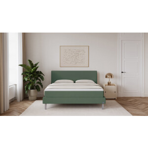 BRUNO Classic bed 140x200cm in mosgroen | Matrashardheid: Links H3 / Rechts H2 | Inclusief matras, lattenbodem en metalen poten