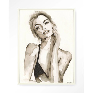Urban Cotton Wandkleed 'A Woman's Face' 110 x 145cm in Floating Frame - off white