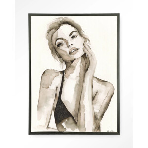 Urban Cotton Wandkleed 'A Woman's Face' 80 x 110cm in Floating Frame - black
