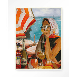 Urban Cotton Wandkleed 'Aperol O'clock' 80 x 110cm in Floating Frame - off white