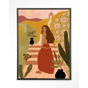 Urban Cotton Wandkleed 'Caribbean Night' 145 x 190cm in Floating Frame - black