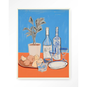 Urban Cotton Wandkleed 'Cocktail Table' 110 x 145cm in Floating Frame - off white