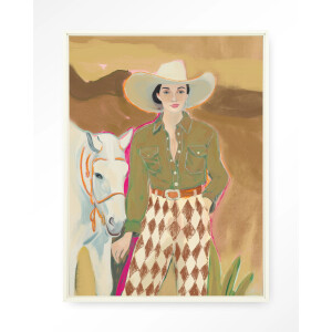 Urban Cotton Wandkleed 'Cowgirl 3' 110 x 145cm in Floating Frame - off white