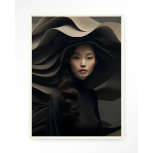 Urban Cotton Wandkleed 'Dark Flow' 110 x 145cm in Floating Frame - off white
