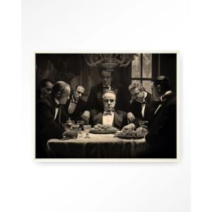 Urban Cotton Wandkleed 'Dinner With Gangsters' 80 x 110cm in Floating Frame - off white