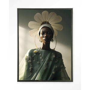 Urban Cotton Wandkleed 'Editorial Flower' 110 x 145cm in Floating Frame - black