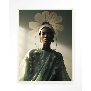 Urban Cotton Wandkleed 'Editorial Flower' 110 x 145cm in Floating Frame - off white
