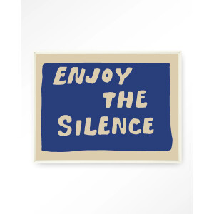 Urban Cotton Wandkleed 'Enjoy The Silence Blue' 145 x 190cm in Floating Frame - off white
