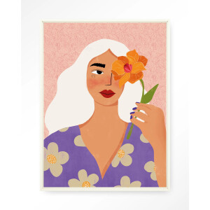Urban Cotton Wandkleed 'Flower Girly' 80 x 110cm in Floating Frame - off white