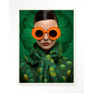 Urban Cotton Wandkleed 'Green Flower' 110 x 145cm in Floating Frame - off white