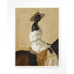 Urban Cotton Wandkleed 'Horseriding Lady' 145 x 190cm in Floating Frame - off white