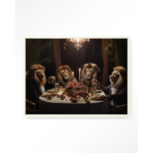 Urban Cotton Wandkleed 'Lions Dinner' 145 x 190cm in Floating Frame - off white