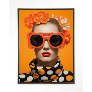 Urban Cotton Wandkleed 'Orange Flower' 145 x 190cm in Floating Frame - black