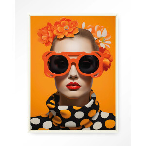 Urban Cotton Wandkleed 'Orange Flower' 80 x 110cm in Floating Frame - off white