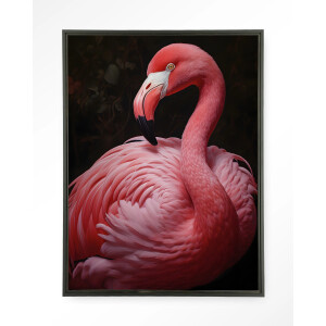 Urban Cotton Wandkleed 'Pink Flamingo' 110 x 145cm in Floating Frame - black