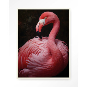 Urban Cotton Wandkleed 'Pink Flamingo' 110 x 145cm in Floating Frame - off white