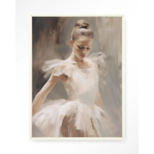 Urban Cotton Wandkleed 'Posing Ballerina' 80 x 110cm in Floating Frame - off white