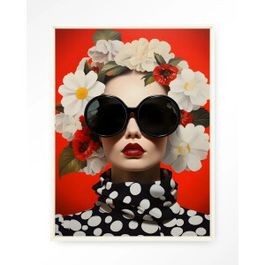 Urban Cotton Wandkleed 'Red Flower' 110 x 145cm in Floating Frame - off white