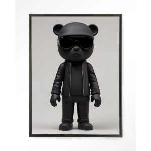 Urban Cotton Wandkleed 'Security Bear' 110 x 145cm in Floating Frame - black