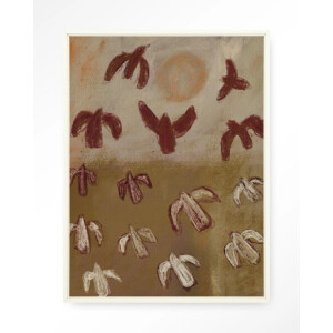 Urban Cotton Wandkleed 'Sunbirds' 110 x 145cm in Floating Frame - off white