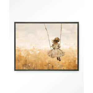 Urban Cotton Wandkleed 'Swinging Girl' 110 x 145cm in Floating Frame - black
