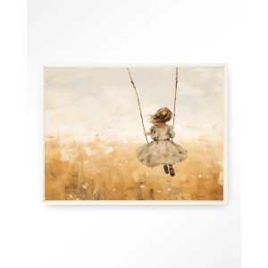 Urban Cotton Wandkleed 'Swinging Girl' 80 x 110cm in Floating Frame - off white