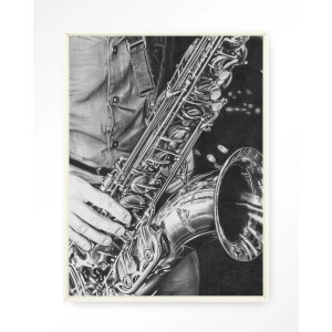 Urban Cotton Wandkleed 'The Man With The Sax' 145 x 190cm in Floating Frame - off white