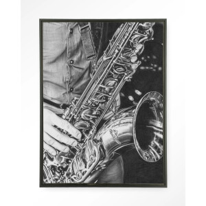Urban Cotton Wandkleed 'The Man With The Sax' 80 x 110cm in Floating Frame - black