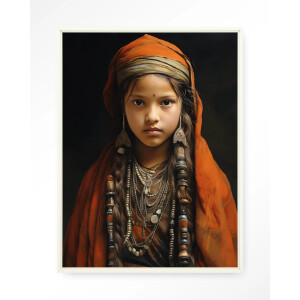 Urban Cotton Wandkleed 'Traditional Girl' 80 x 110cm in Floating Frame - off white
