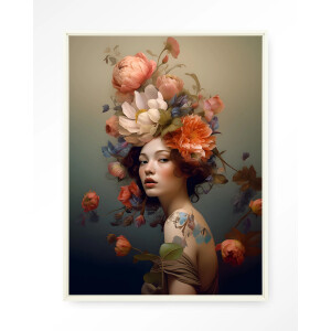 Urban Cotton Wandkleed 'Vintage Flower Girl' 80 x 110cm in Floating Frame - off white